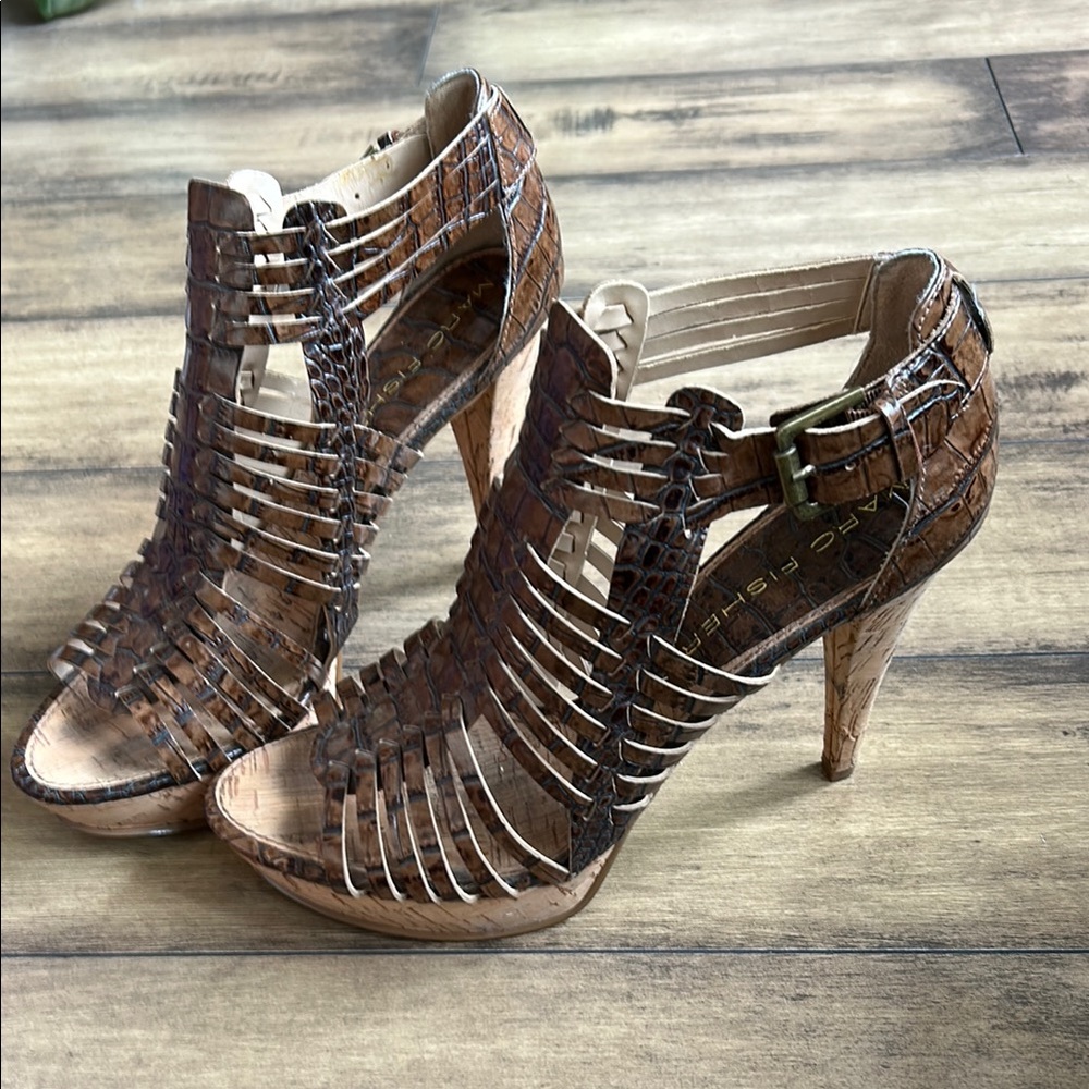 Marc Fisher Croc-Embossed Brown Heels
